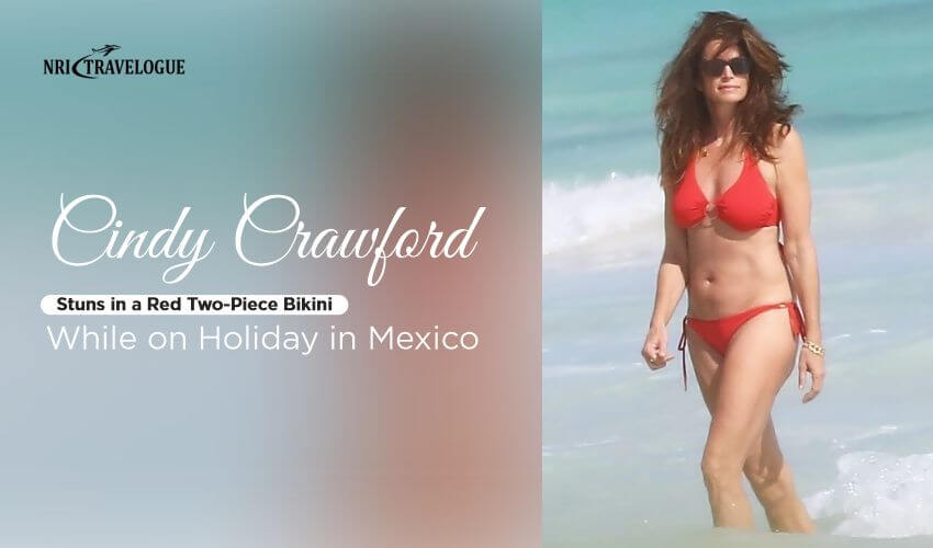 cindy crawford stuns red two piece bikini on holiday mexico