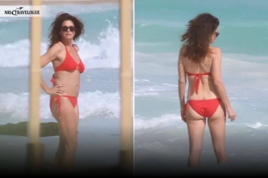 photo of Cindy Crawford on red bikini